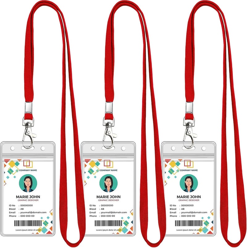koorito 3 Pack Clear ID Badge Holder with Lanyard Red Lanyards with Vertical Waterproof ID Badge Holder for Office, School, Travel - Image 1